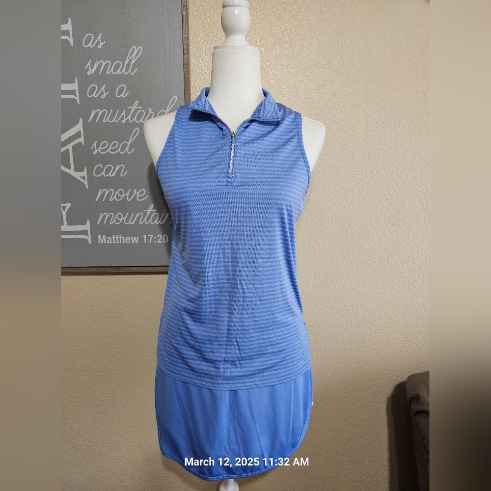 PGA TOUR Golf Blue Sleeveless Zip-Up Top and Skort